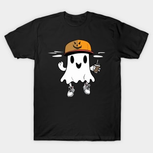 Cute Ghost Drinking Coffee T-Shirt